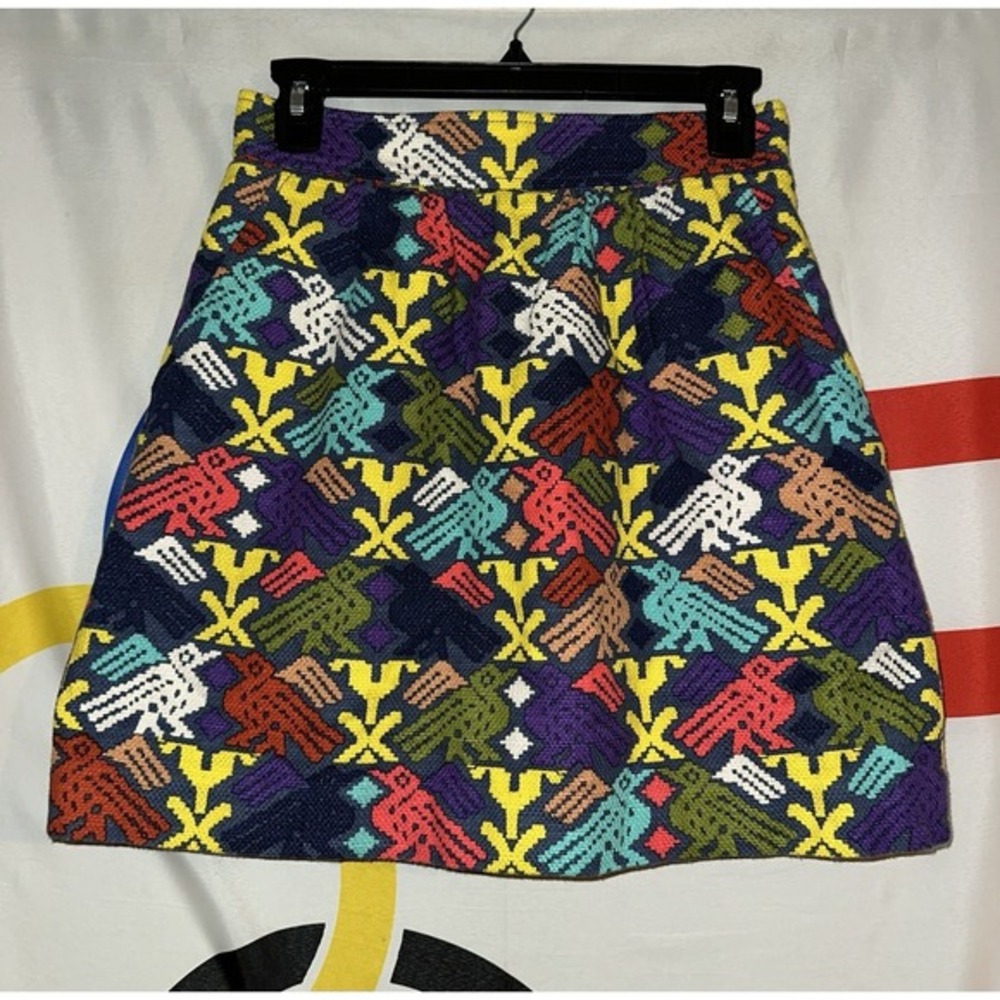 Anthropologie TIBI Tribal Ethnic Folk Art Bird Short Skirt Womens 2‎ Pockets